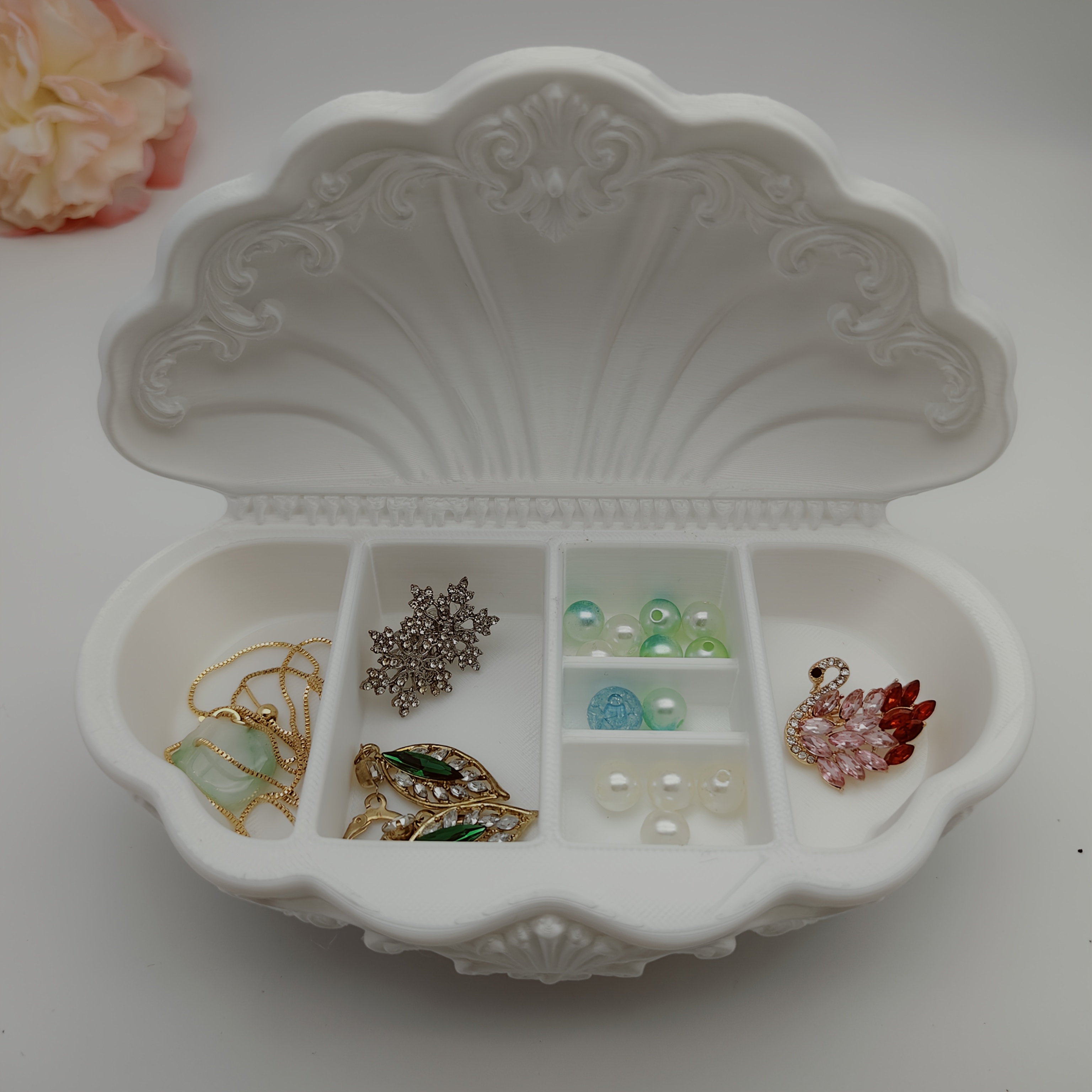 Retro Shell Shape 3D Printing Jewellery Tray, Multi-grid Design